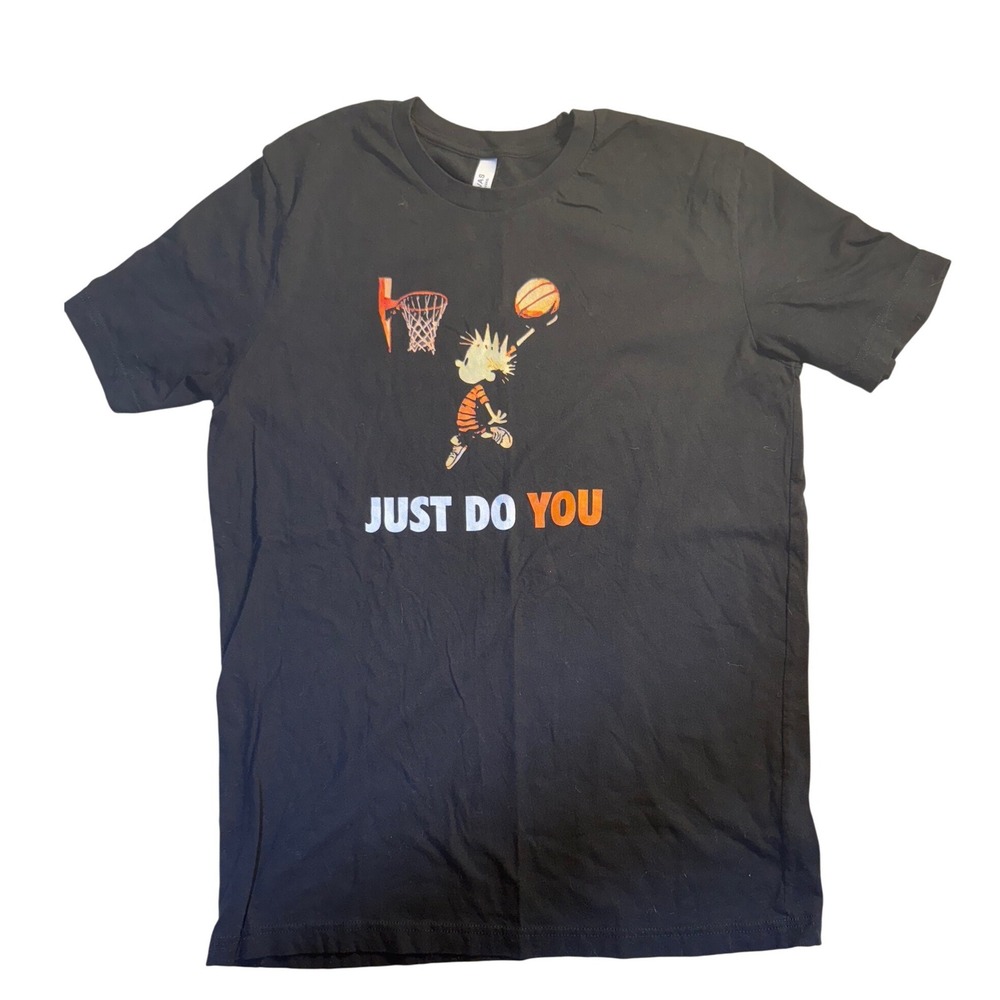 Calvin Hobbes Basketball Just Do You Graphic Tee Black Mens Large-1028